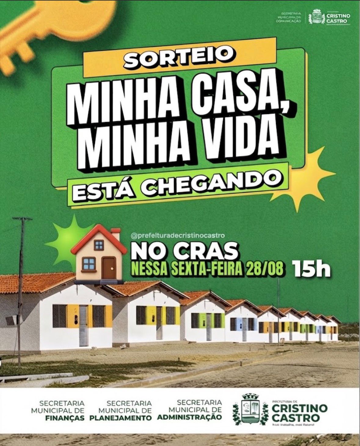 Grande sorteio do Minha Casa, Minha Vida será realizado nesta sexta-feira em Cristino Castro